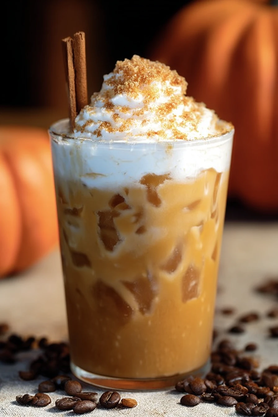 Iced Pumpkin Spiced Latte, autumn, refreshing, creamy, seasonal, delicious, coffee, beverage