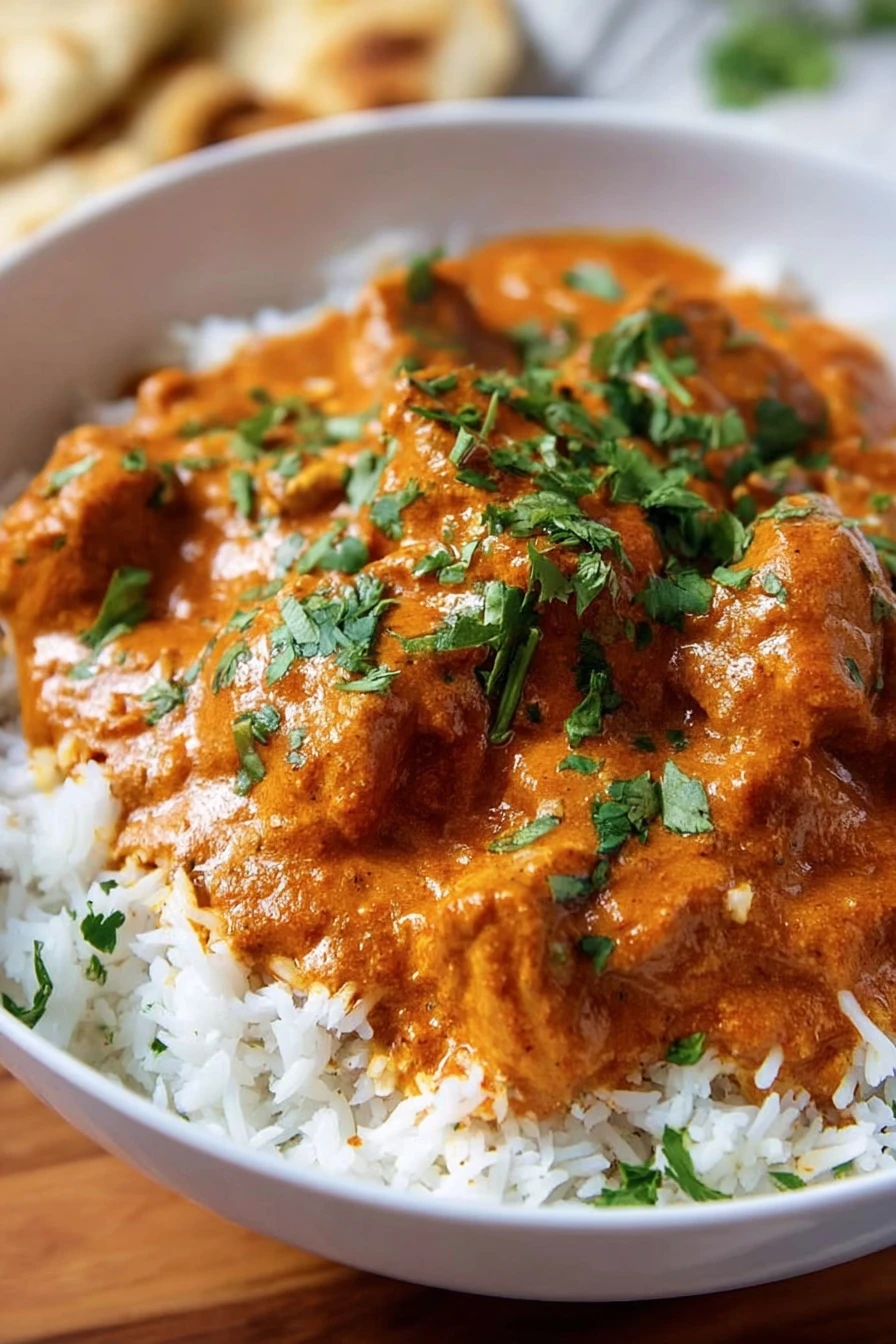 Indian butter chicken, creamy, aromatic, savory, spiced, flavorful, traditional dish