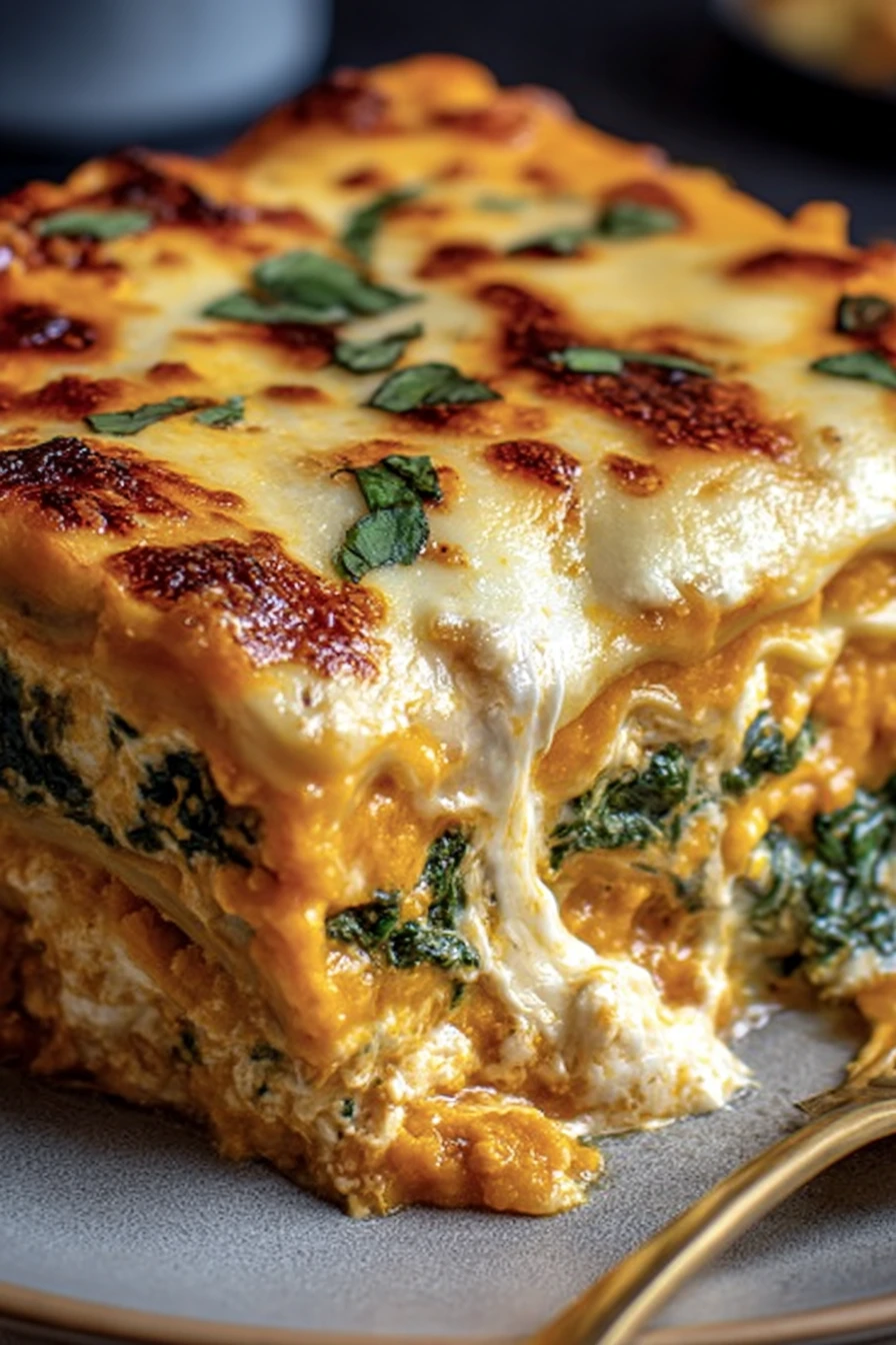 loaded veggie white lasagna, flavorful, cheesy, nutritious, colorful layers
