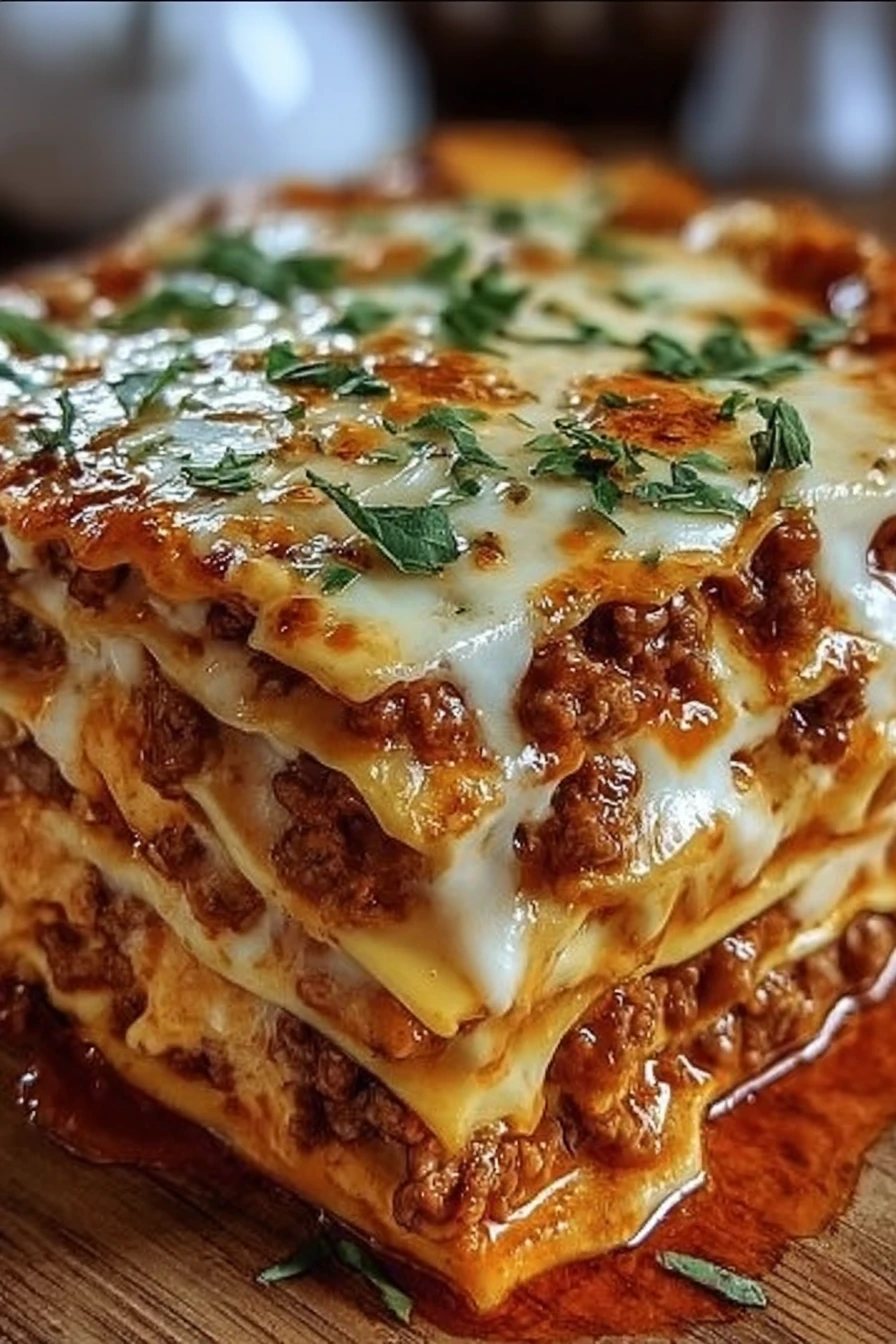 Million Dollar Lasagna, cheesy, savory, layers, decadent, mouthwatering, rich flavor