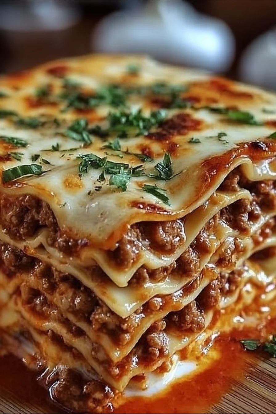 Million Dollar Lasagna, cheesy, savory, layers, decadent, mouthwatering, rich flavor