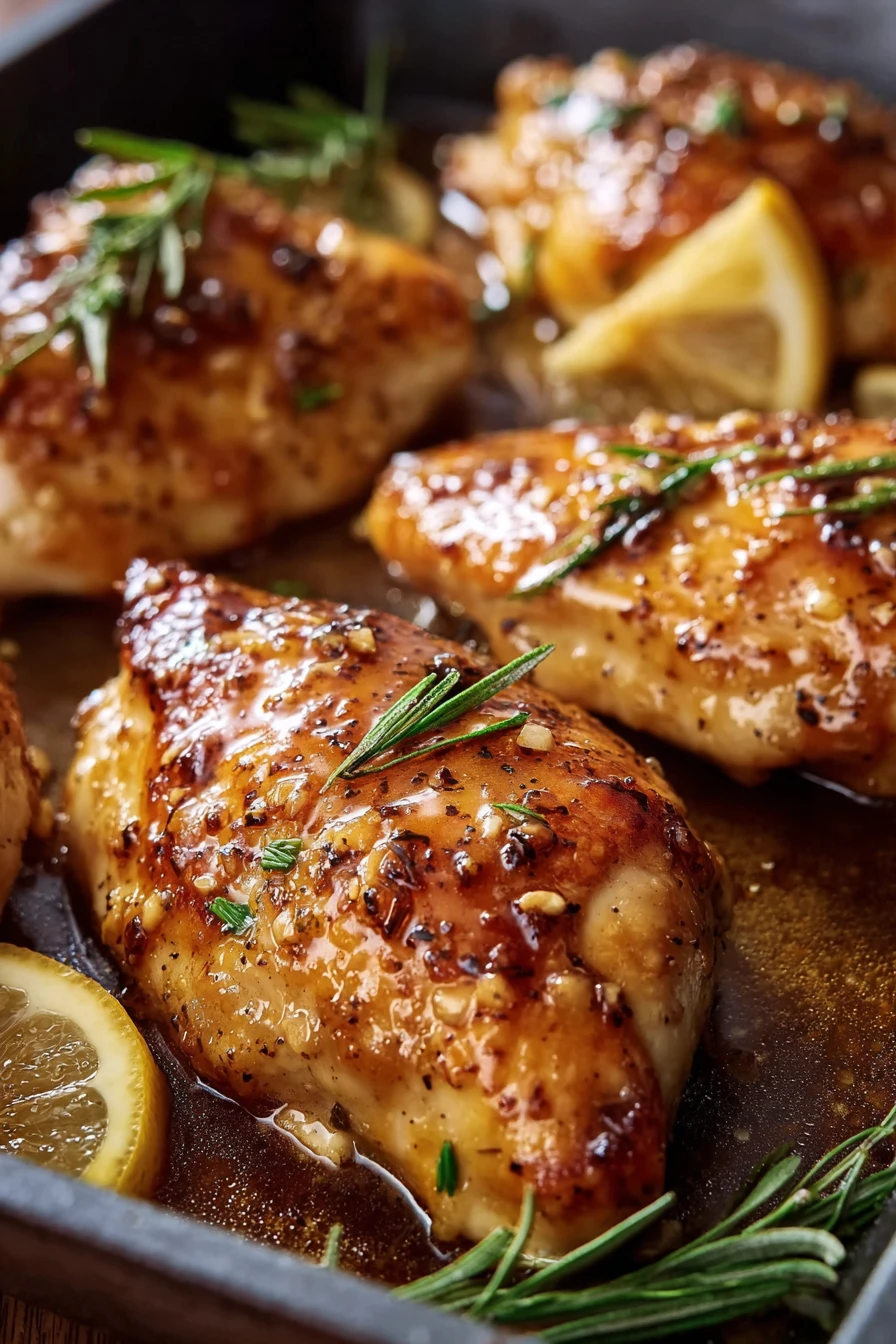 One-Pan Baked Honey Dijon Chicken, savory, juicy, flavorful, caramelized onions, tender potatoes