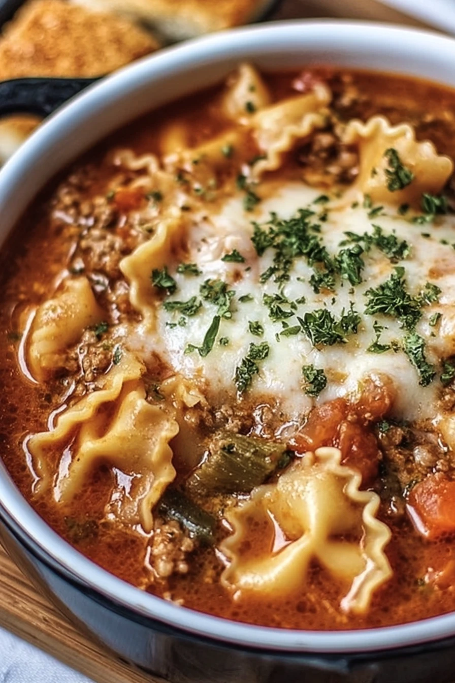 one pot lasagna soup, hearty, comforting, cheesy, savory, Italian flavors