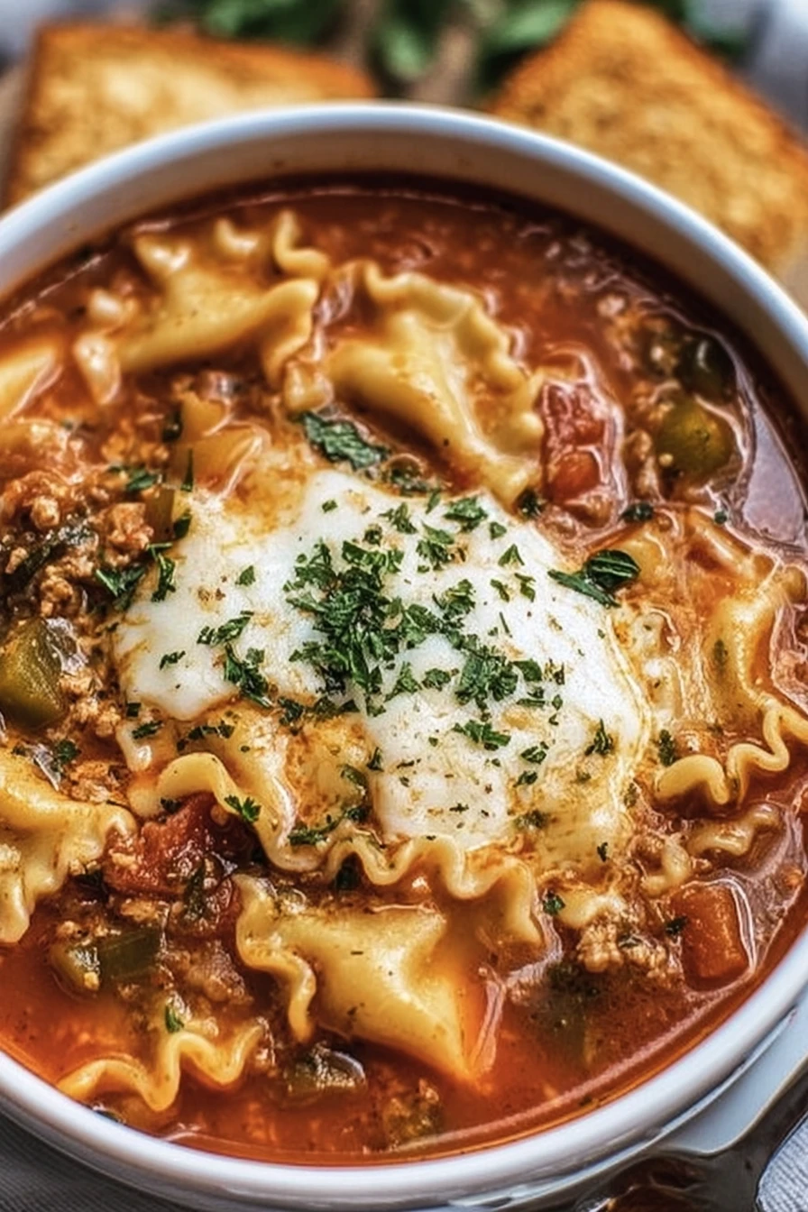 one pot lasagna soup, hearty, comforting, cheesy, savory, Italian flavors