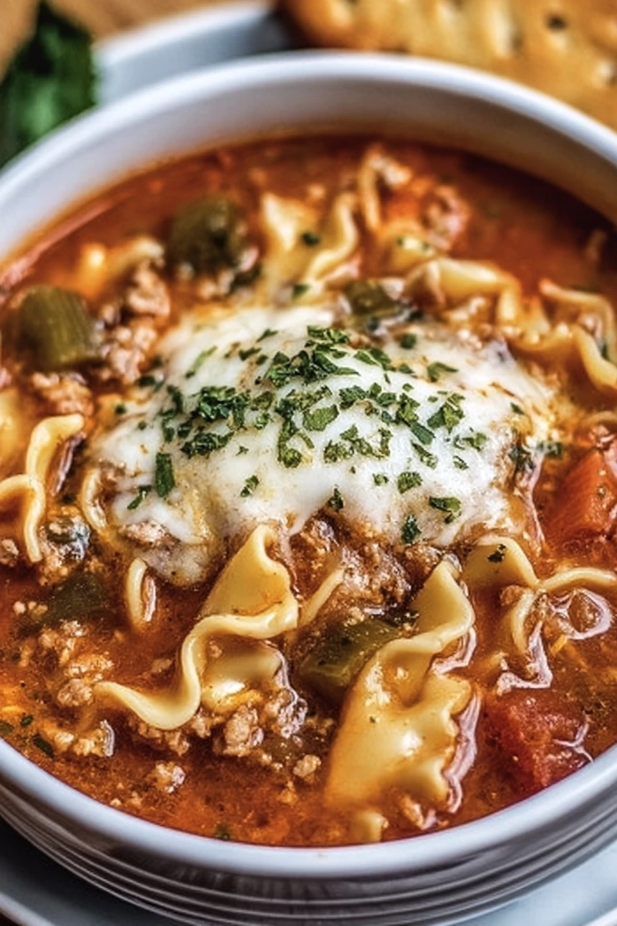 one pot lasagna soup, hearty, comforting, cheesy, savory, Italian flavors