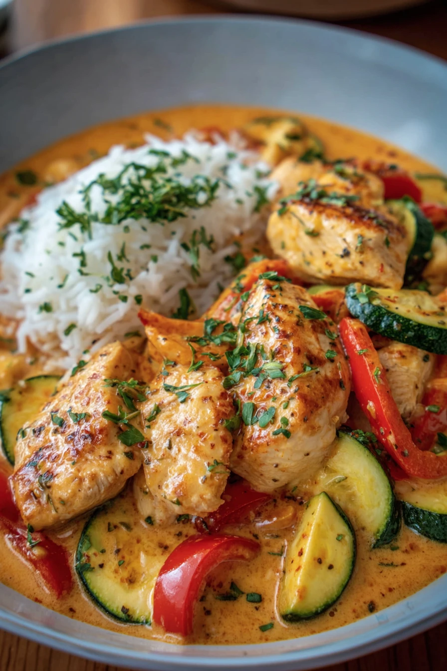 paprika, zucchini, creamy chicken, flavorful, saucy, savory, delicious