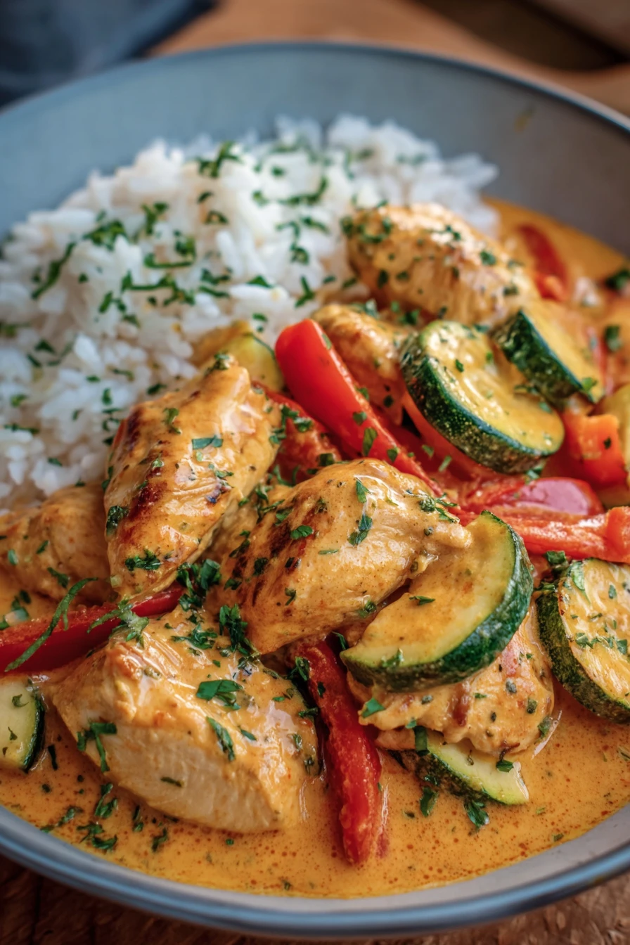 paprika, zucchini, creamy chicken, flavorful, saucy, savory, delicious