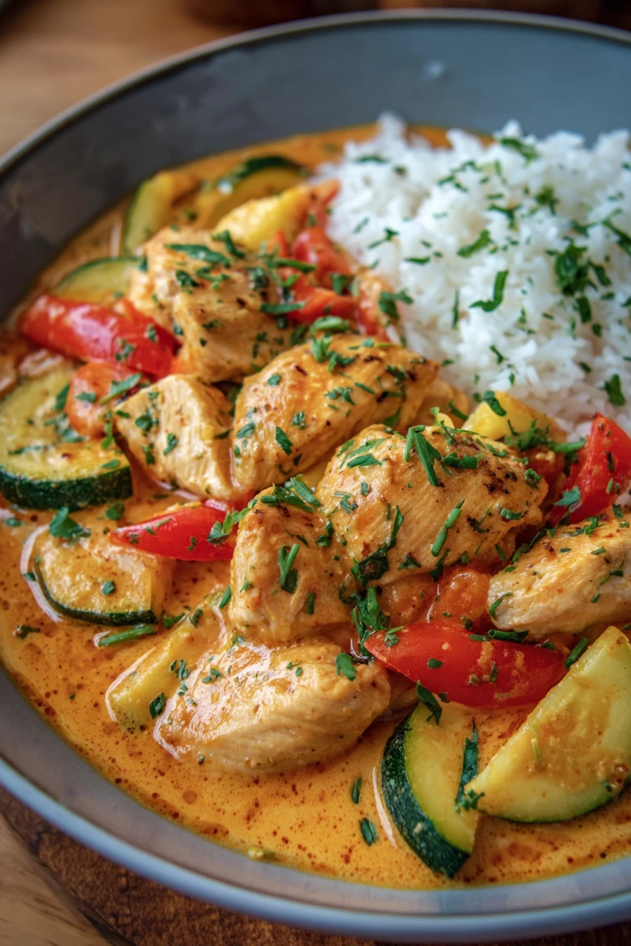 paprika, zucchini, creamy chicken, flavorful, saucy, savory, delicious