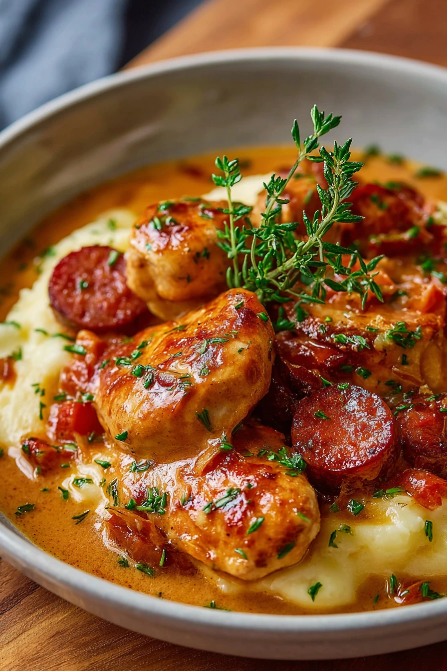 Poulet Fondant au Chorizo, succulent chicken, spicy sausage, flavorful dish