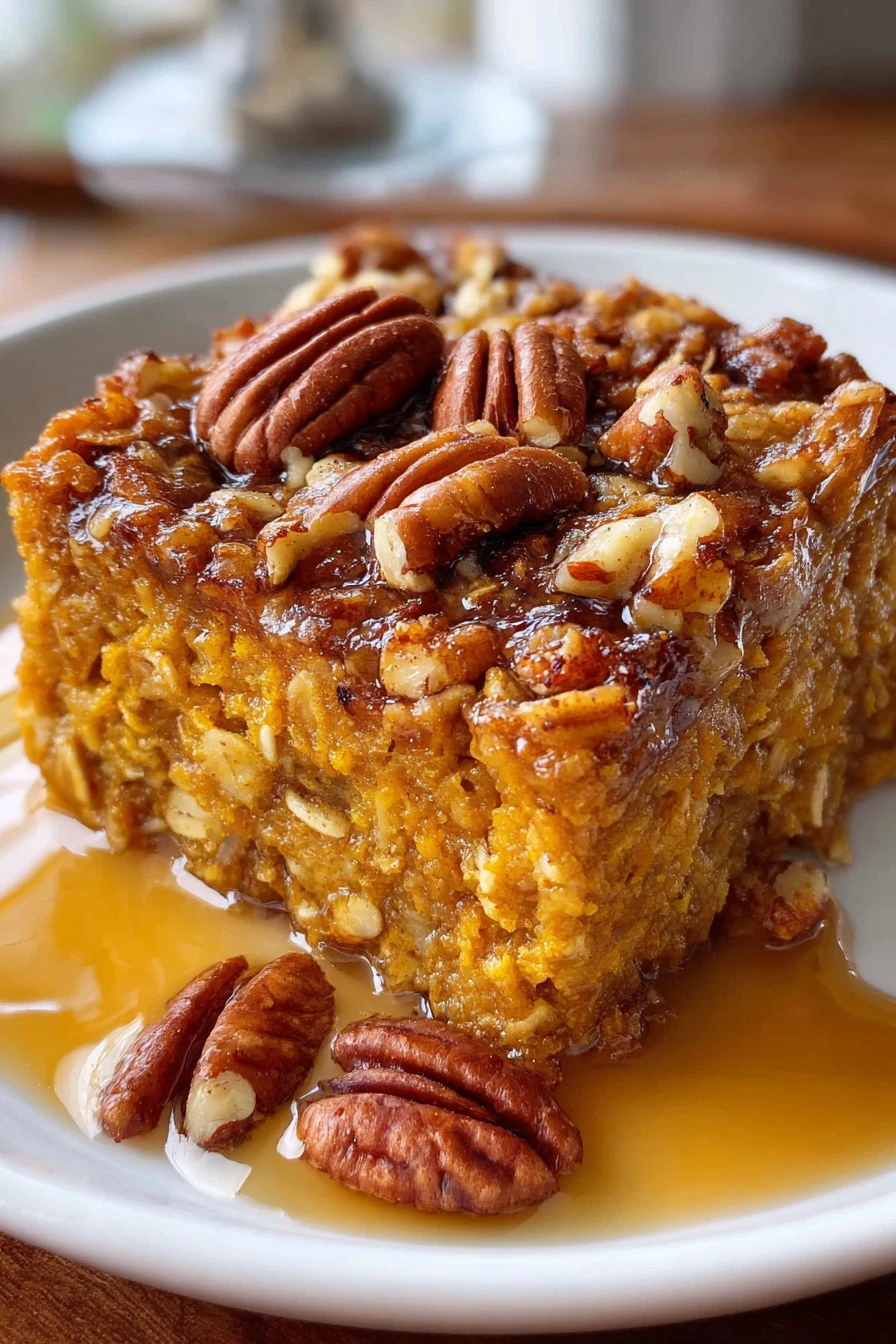 pumpkin oatmeal bake, delicious autumn treat, hearty, warm, cinnamon-spiced, cozy, comforting