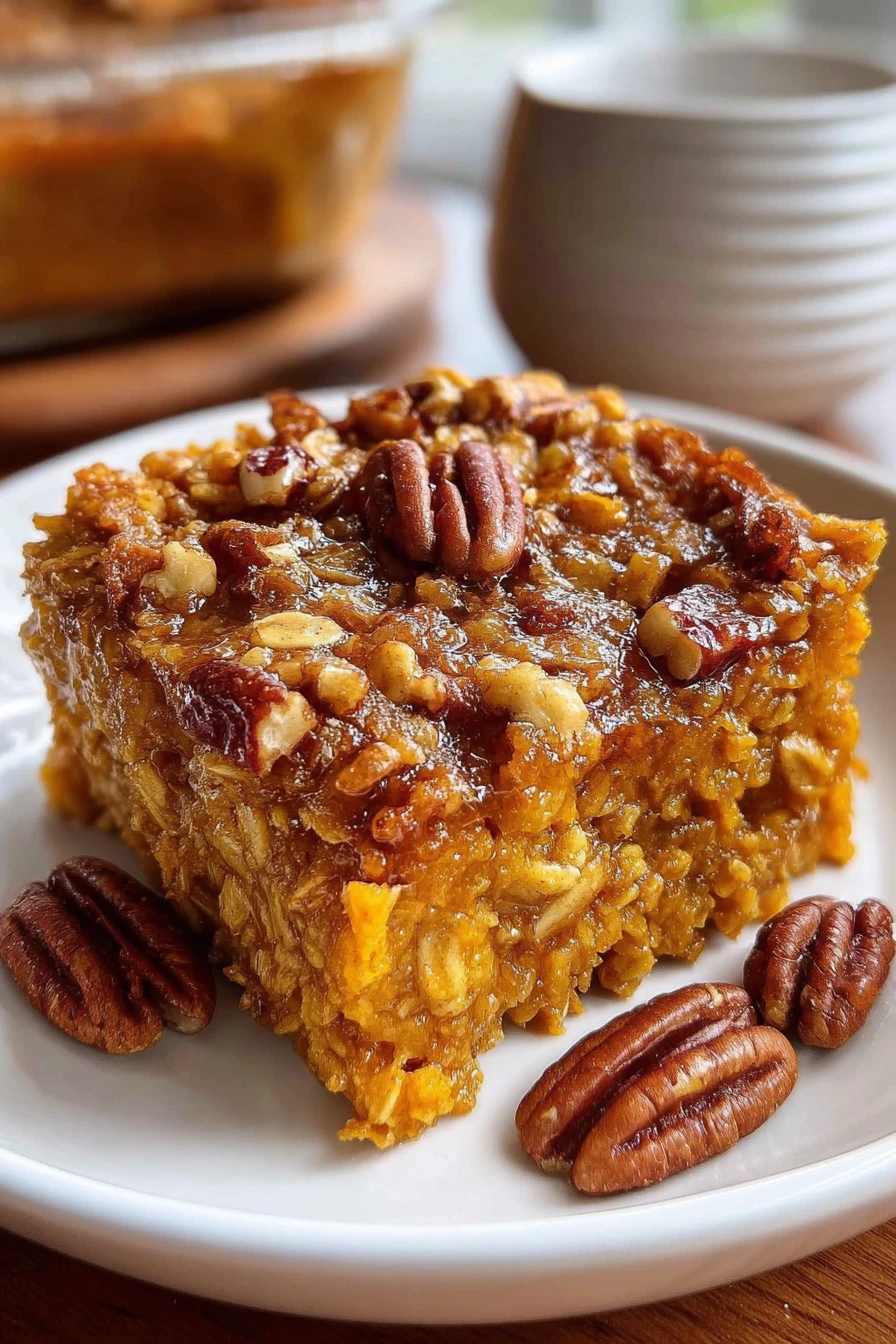 pumpkin oatmeal bake, delicious autumn treat, hearty, warm, cinnamon-spiced, cozy, comforting