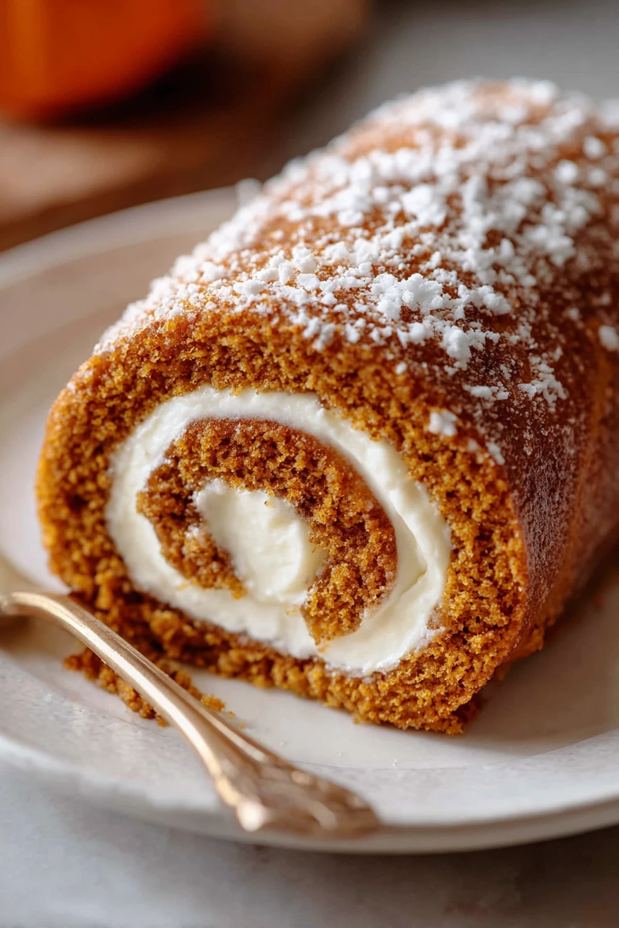 pumpkin roll, silky cream cheese frosting, decadent, autumn flavors, moist and flavorful