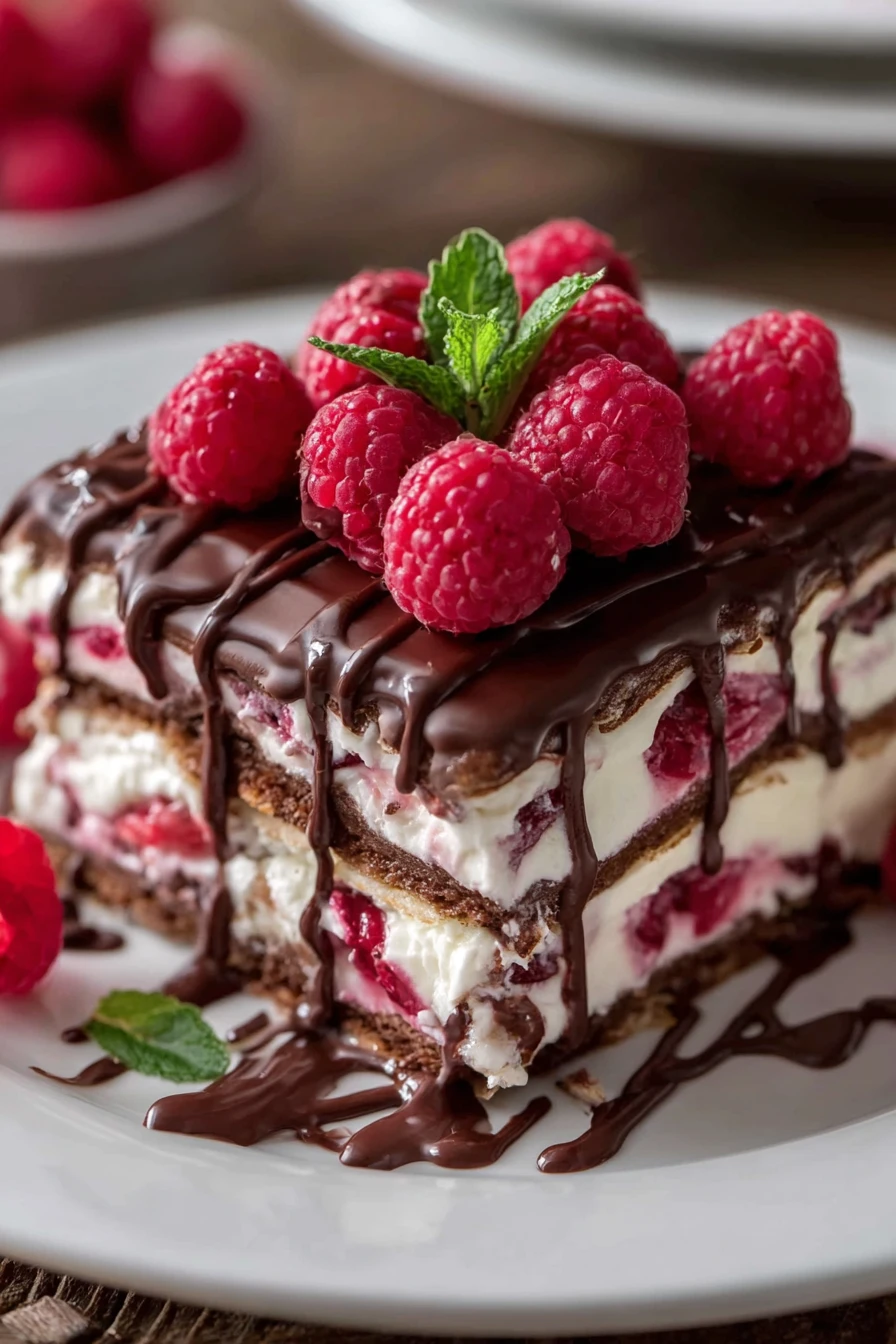 raspberry delight, dark chocolate, lasagna recipe, decadent, rich, sweet, indulgent