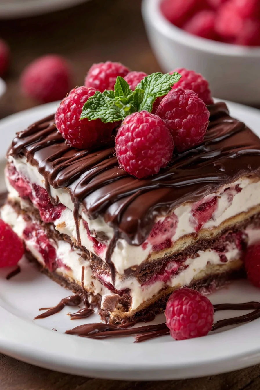raspberry delight, dark chocolate, lasagna recipe, decadent, rich, sweet, indulgent