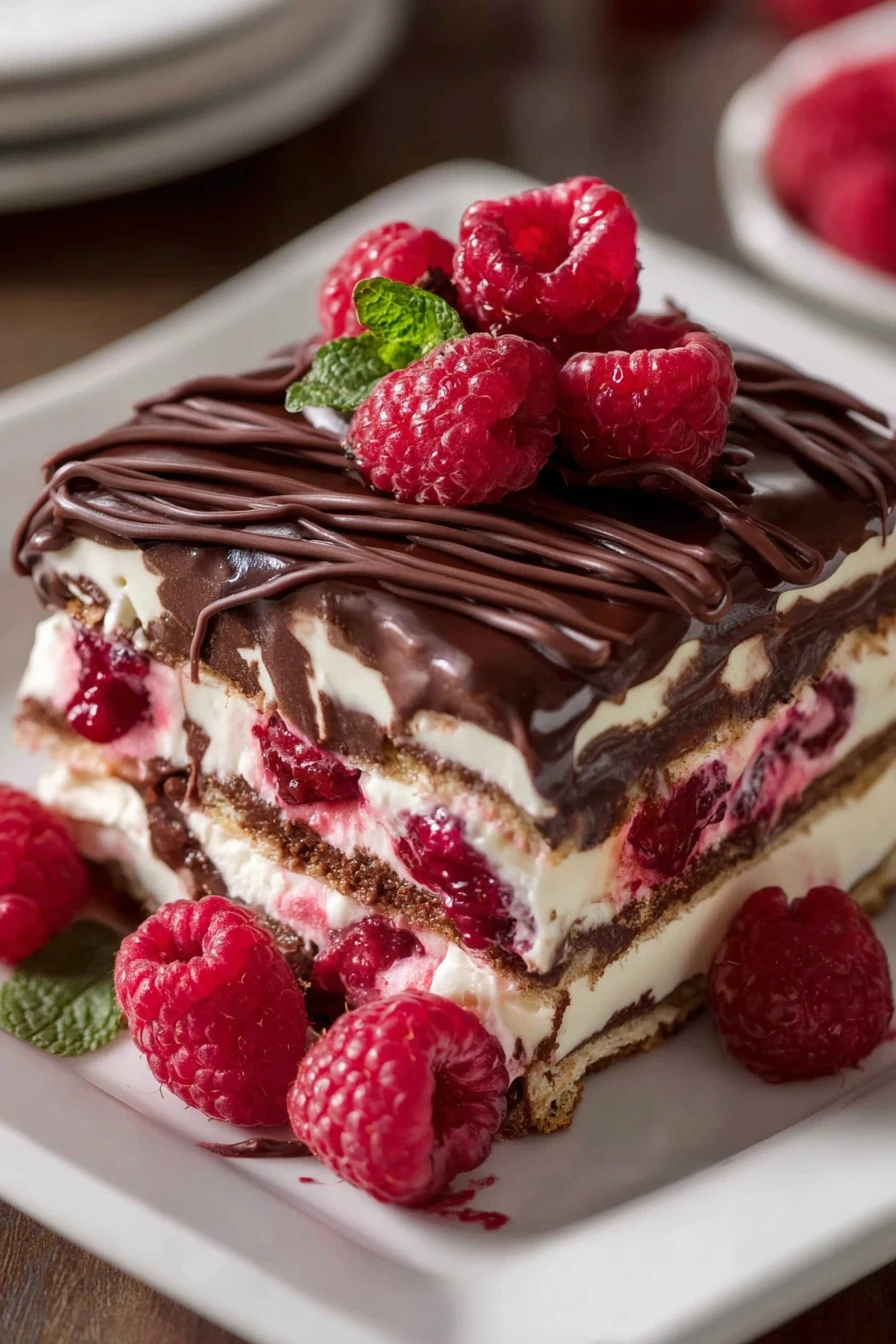 raspberry delight, dark chocolate, lasagna recipe, decadent, rich, sweet, indulgent
