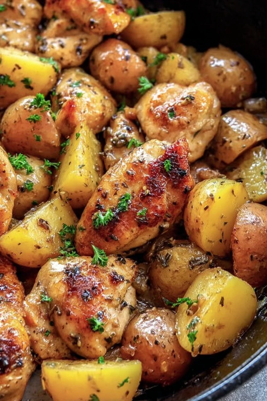 savory garlic butter chicken, roasted potatoes, flavorful, aromatic, mouthwatering, delicious, hearty meal