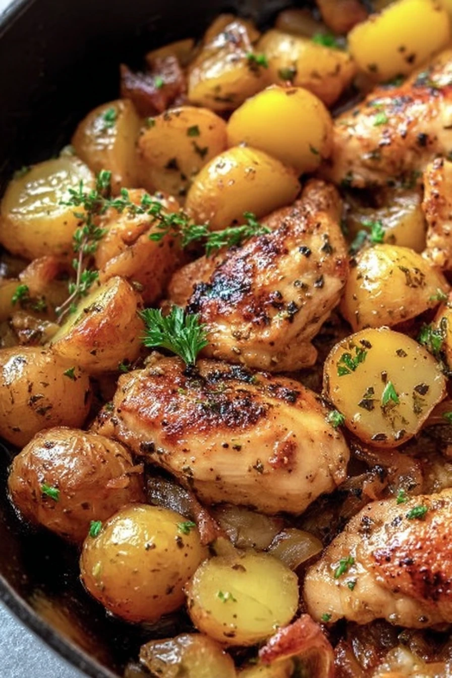 savory garlic butter chicken, roasted potatoes, flavorful, aromatic, mouthwatering, delicious, hearty meal