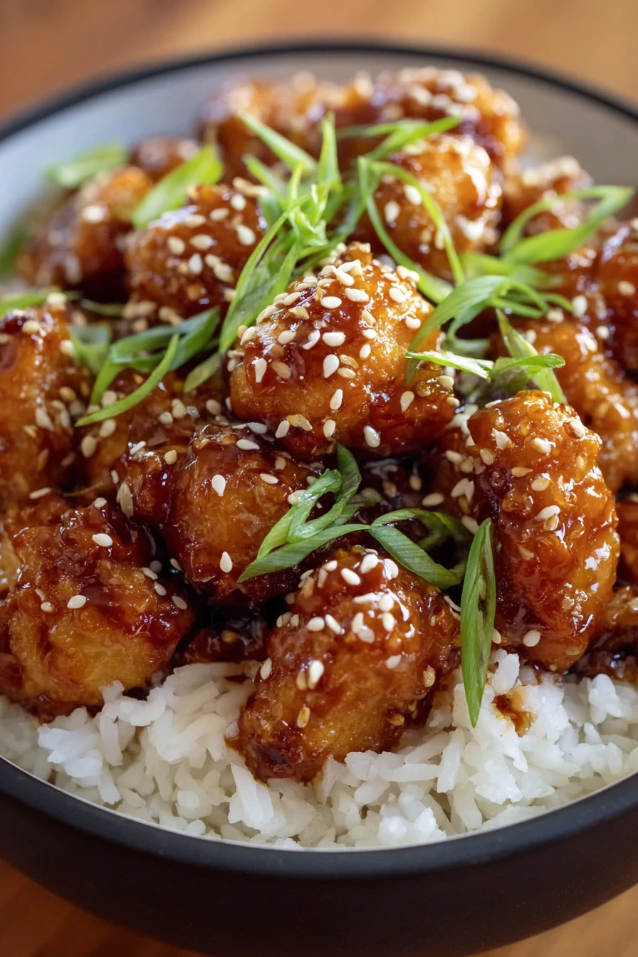 sesame chicken, crispy coating, savory sauce, tender meat, Asian cuisine