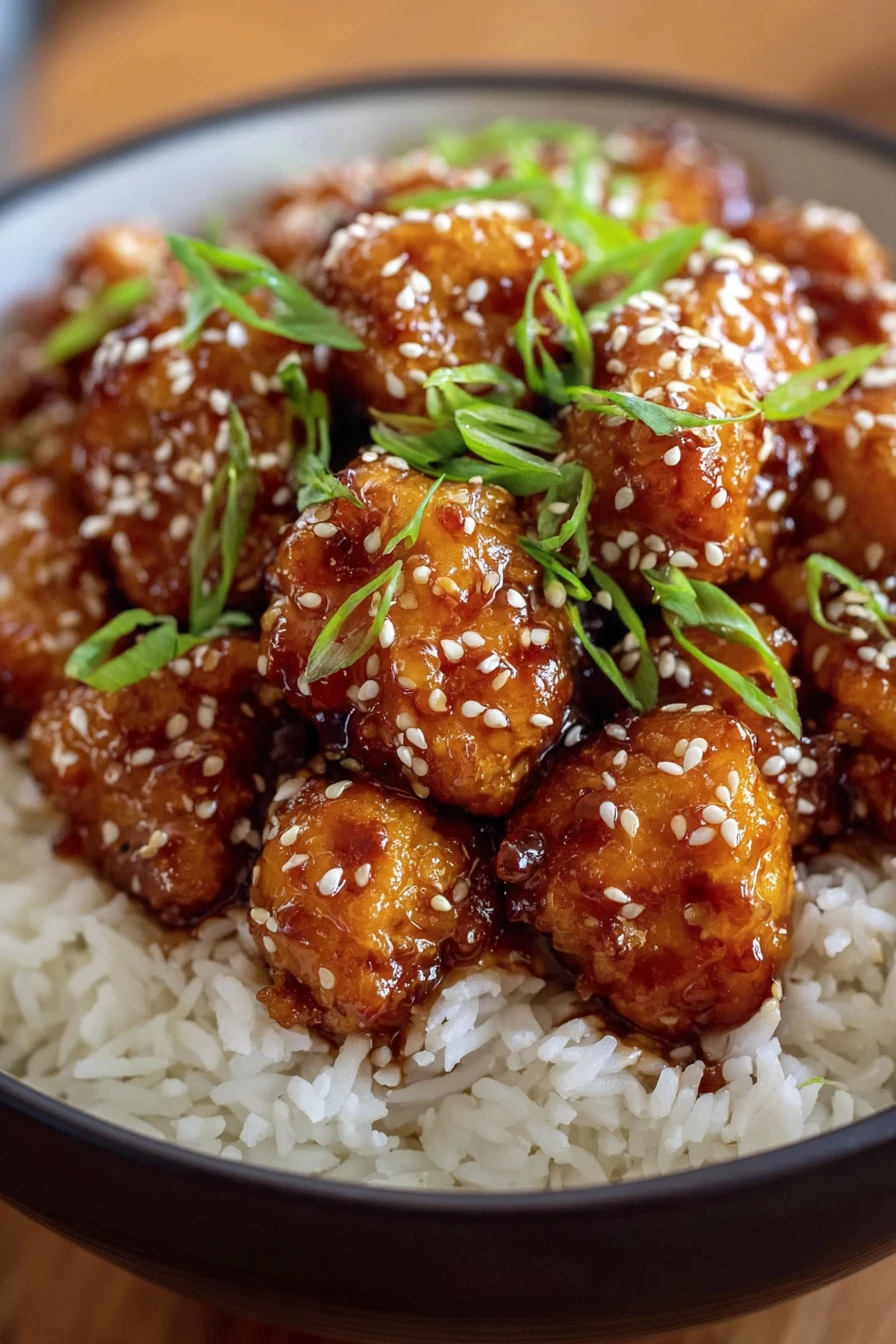 sesame chicken, crispy coating, savory sauce, tender meat, Asian cuisine