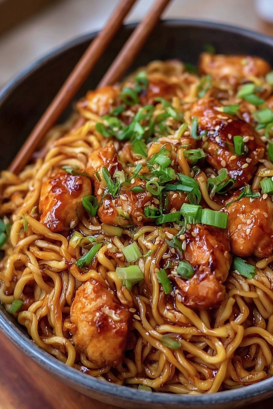 sticky garlic chicken noodles, savory, aromatic, flavorful, mouthwatering, Asian-inspired, delicious, satisfying