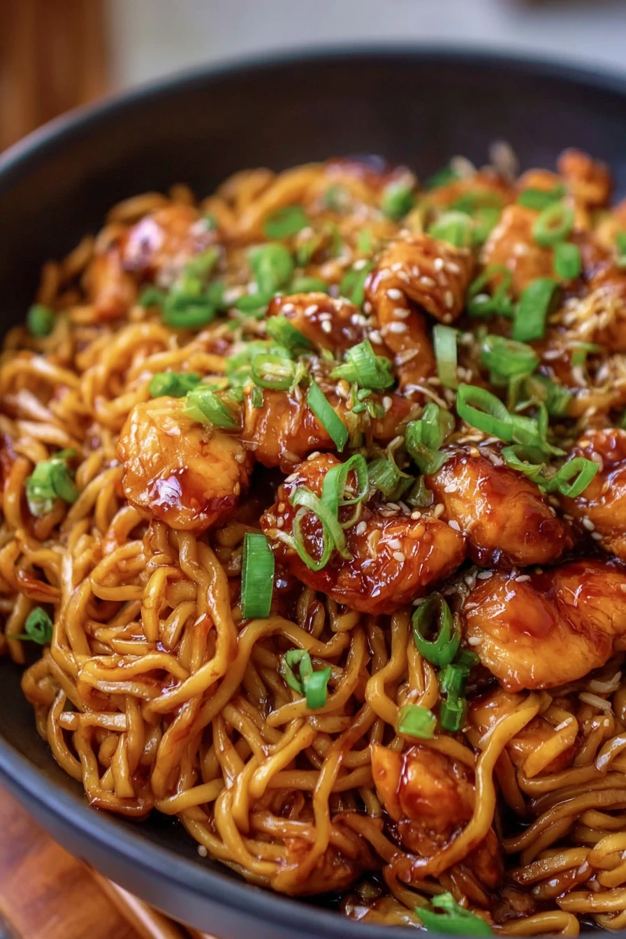sticky garlic chicken noodles, savory, aromatic, flavorful, mouthwatering, Asian-inspired, delicious, satisfying