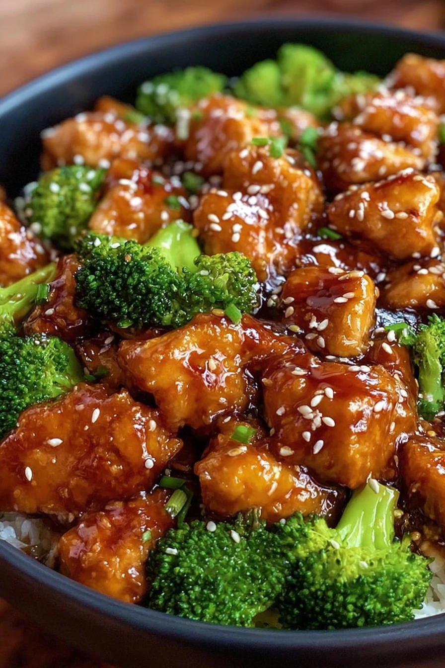 sticky chicken, broccoli, flavorful, savory, aromatic, Asian-inspired, takeout-style