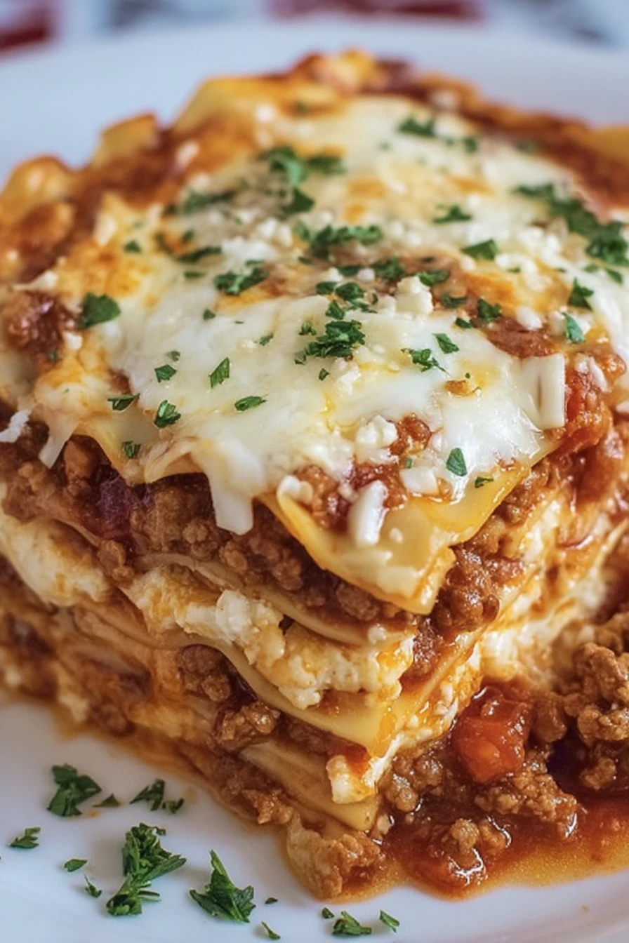 homemade lasagna, delicious comfort food, savory layers, cheesy goodness, mouthwatering, flavorful, satisfying