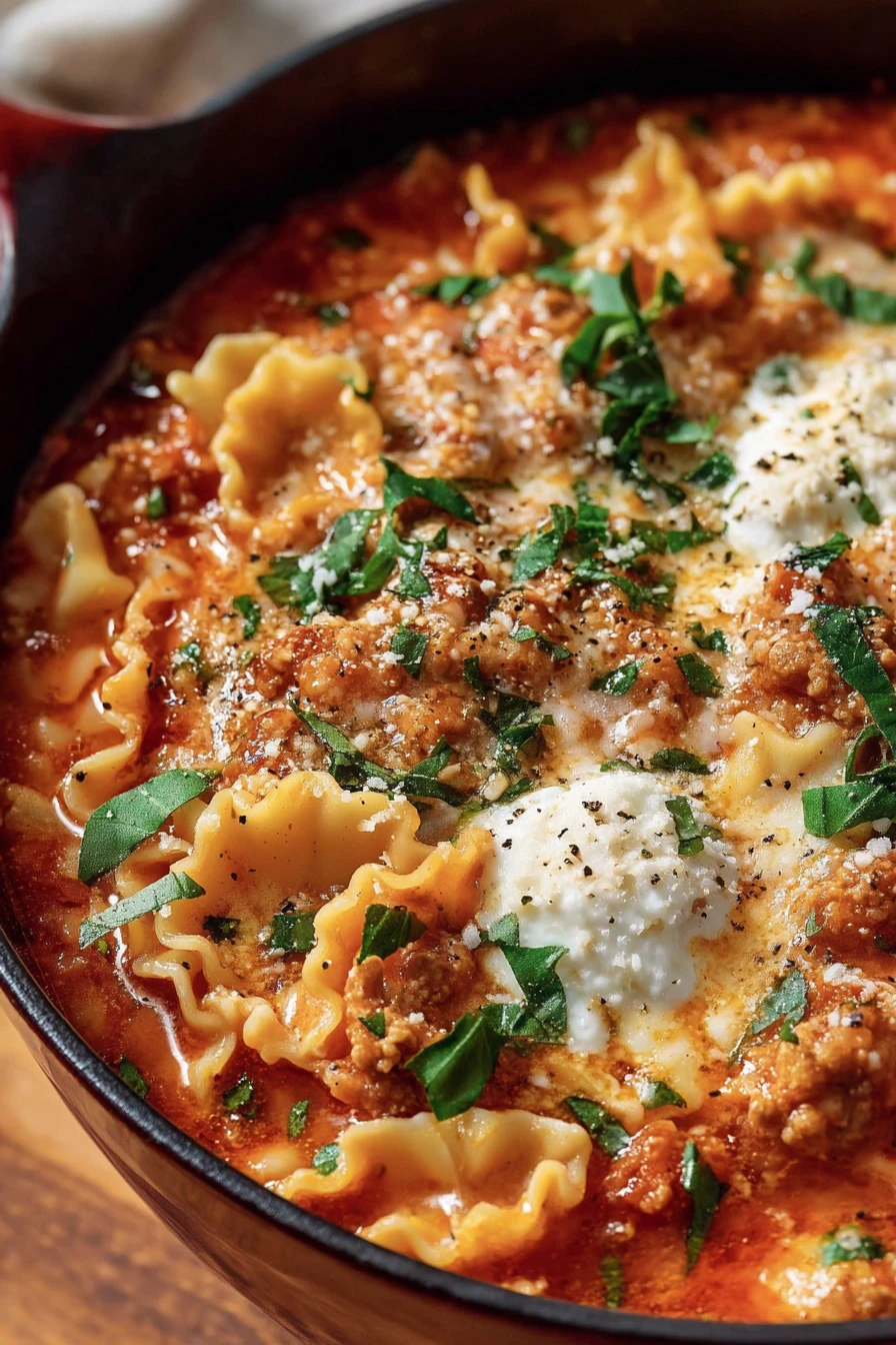 lasagna soup, one-pot recipe, easy, savory, comforting, cheesy, homemade