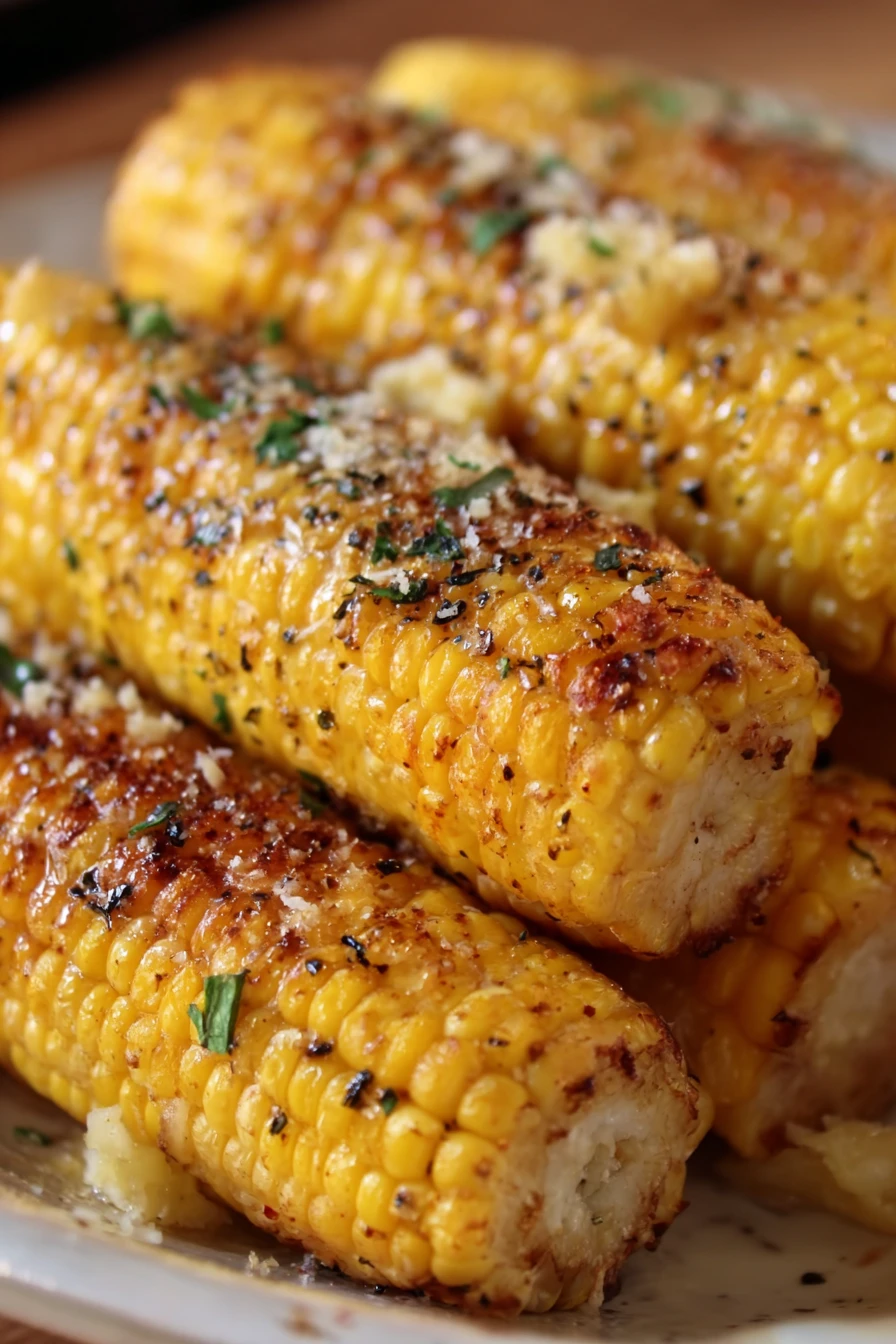 oven roasted corn, delicious, golden, buttery, savory, charred, mouthwatering, flavorful