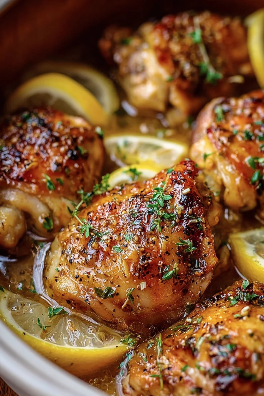 zesty lemon, garlic butter, chicken thighs, crock pot, savory, flavorful, aromatic, juicy