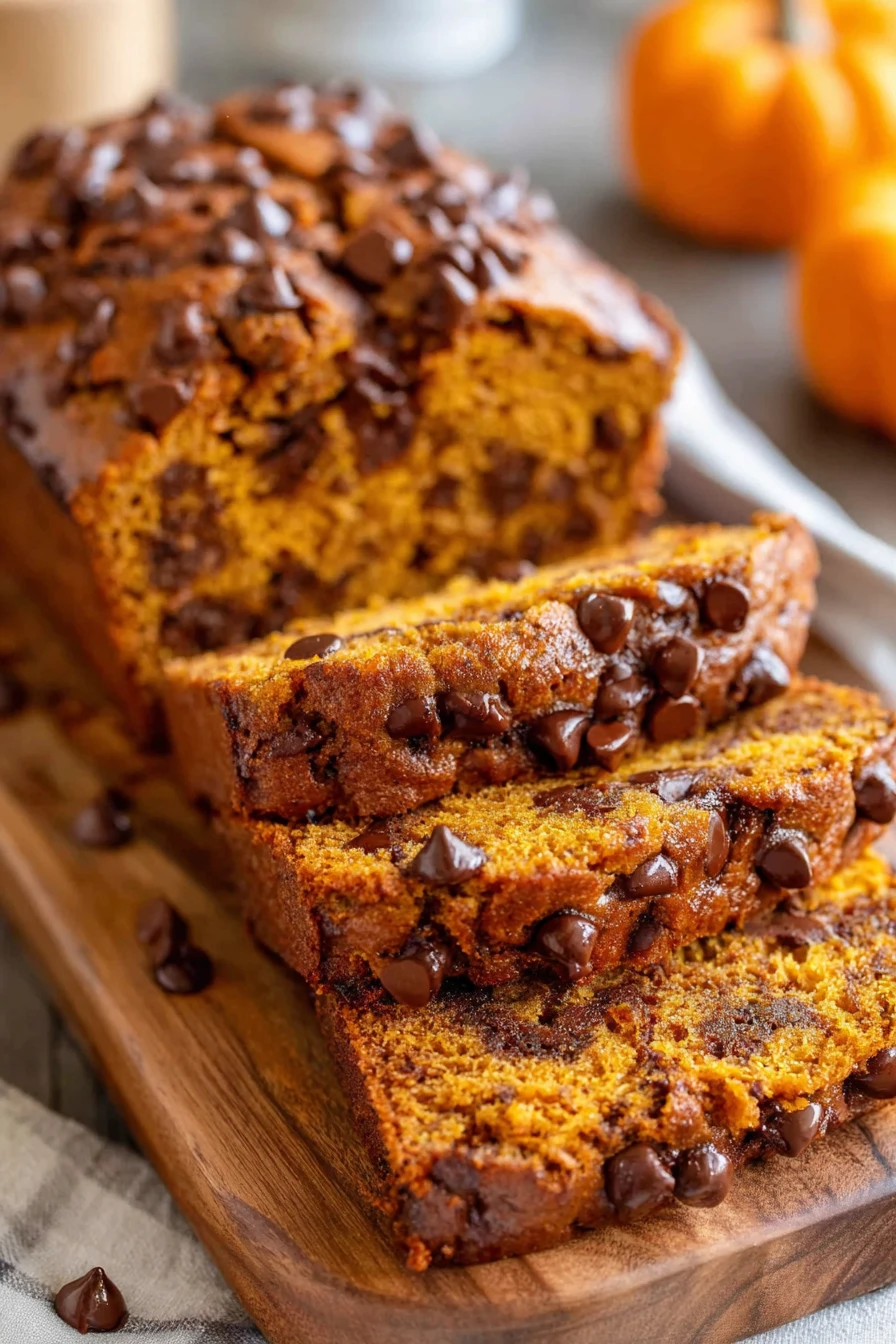 chocolate chip, pumpkin bread, delicious, moist, fall flavors, sweet and savory