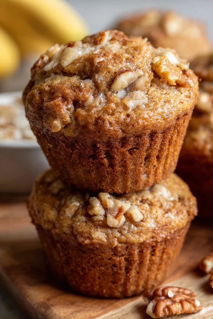 banana muffins, moist, ripe bananas, delicious, freshly baked, golden brown, sweet and satisfying