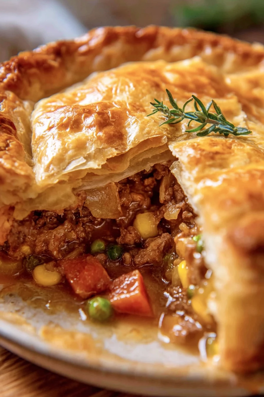 beef pot pie recipe, savory comfort food, flaky crust, hearty ingredients