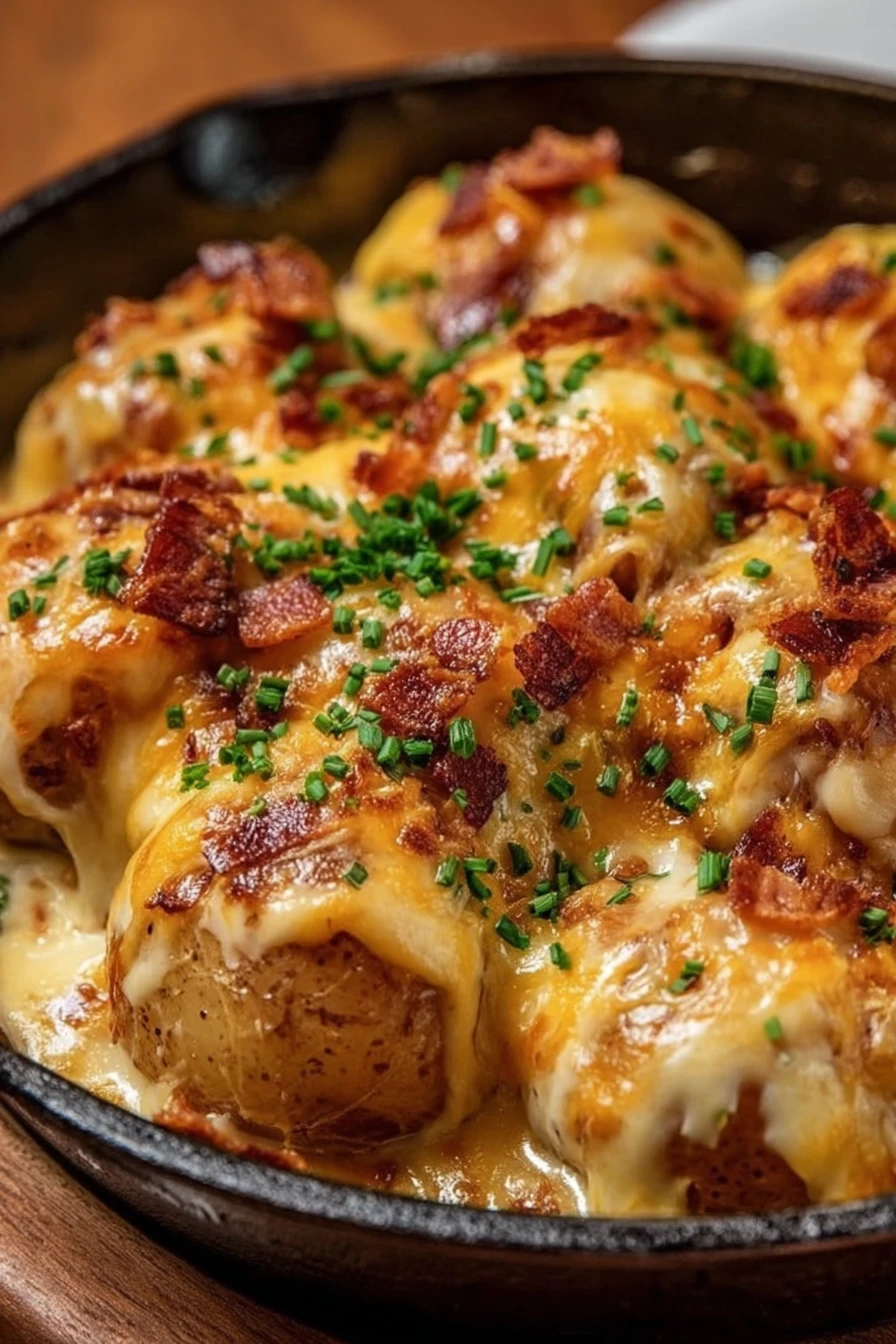 cheesy, Mississippi Mud Potatoes, savory, gooey, indulgent, baked, crispy