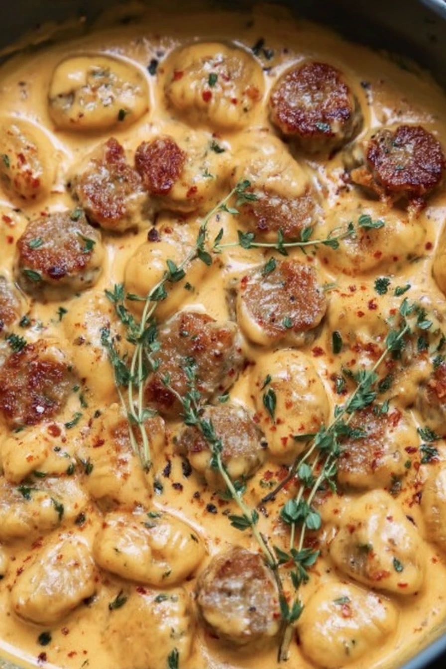 creamy butternut squash gnocchi, sausage, savory, hearty, flavorful, comfort food