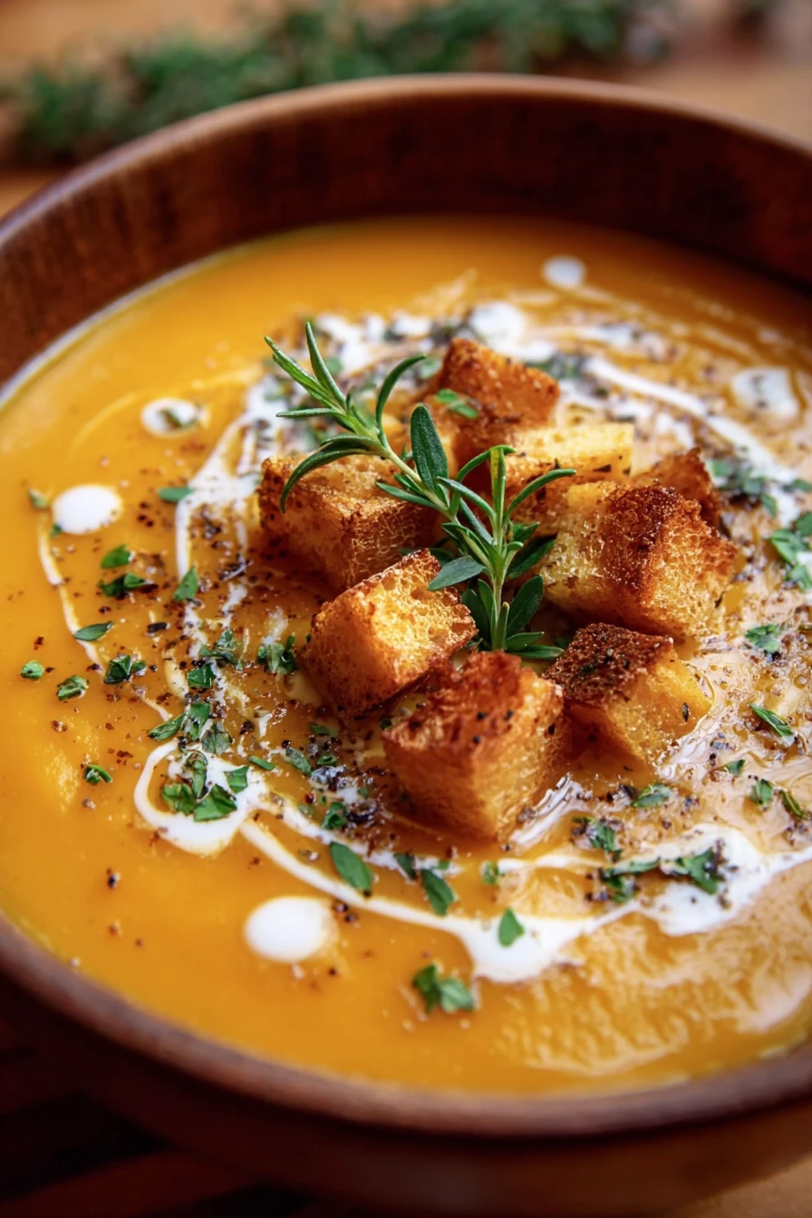 creamy, roasted, butternut squash, savory, autumnal, comforting soup