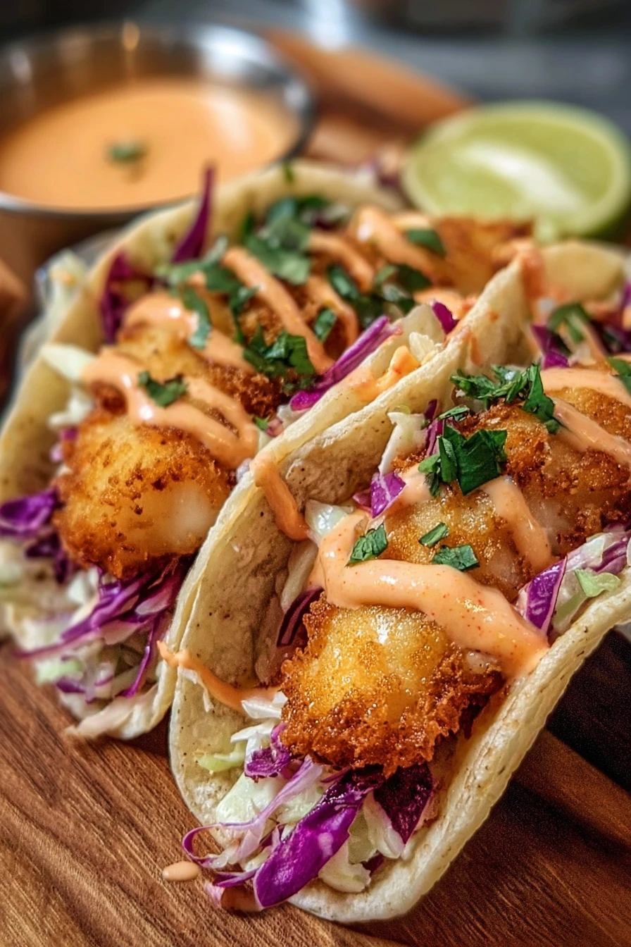crispy fish tacos, chipotle sauce, flavorful, spicy, crunchy, savory, delicious