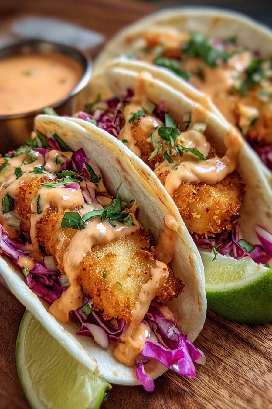 crispy fish tacos, chipotle sauce, flavorful, spicy, crunchy, savory, delicious