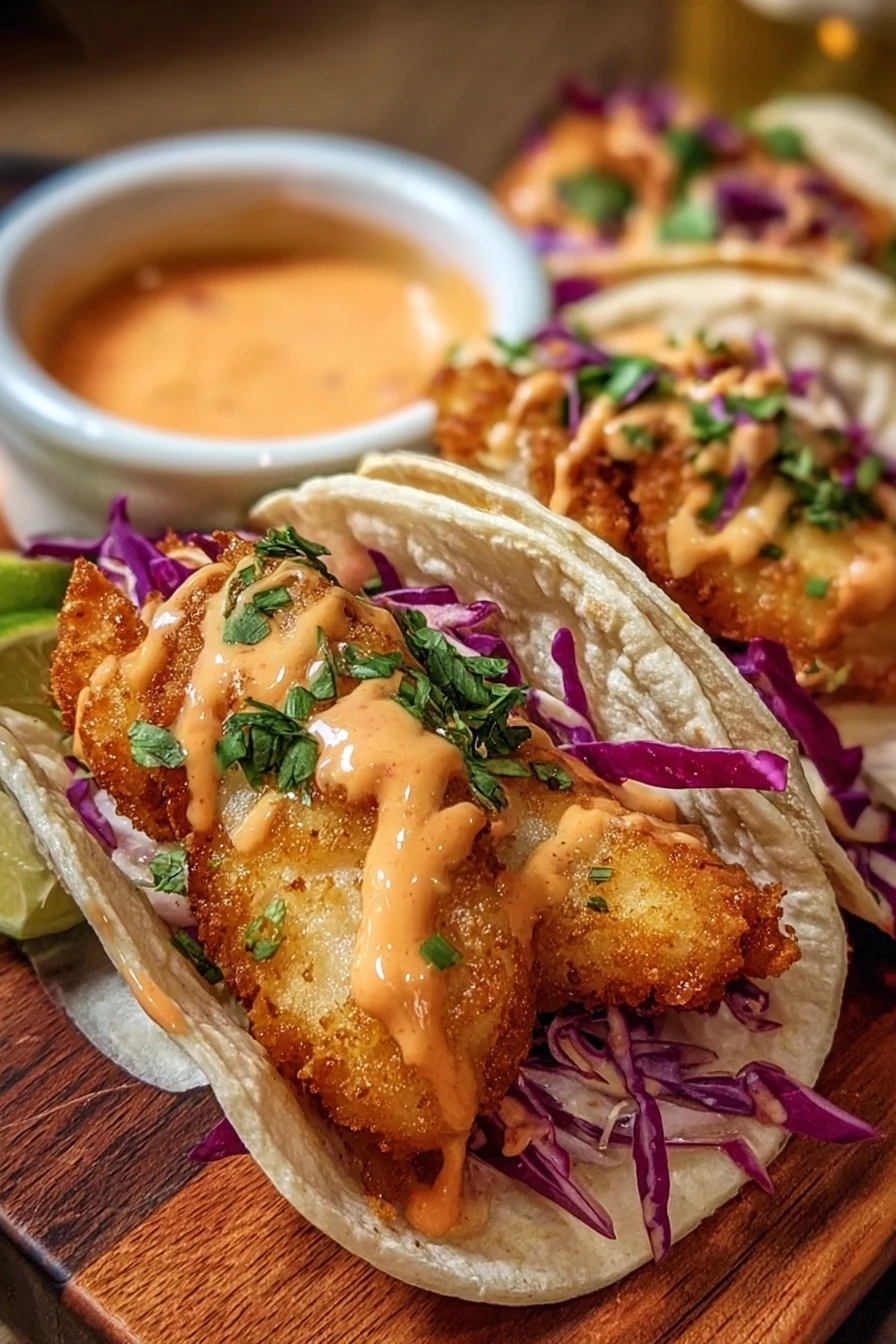 crispy fish tacos, chipotle sauce, flavorful, spicy, crunchy, savory, delicious