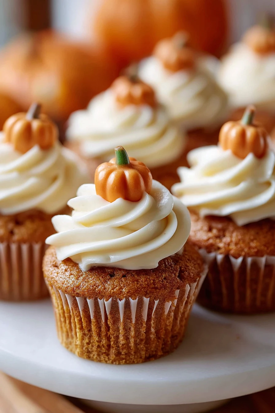 pumpkin cupcakes, delicious recipe, autumn flavors, moist, spiced, frosting, indulgent
