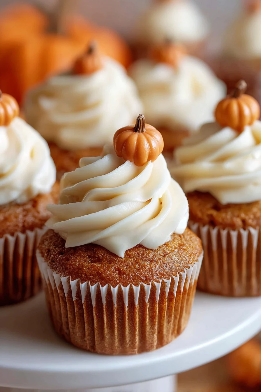 pumpkin cupcakes, delicious recipe, autumn flavors, moist, spiced, frosting, indulgent