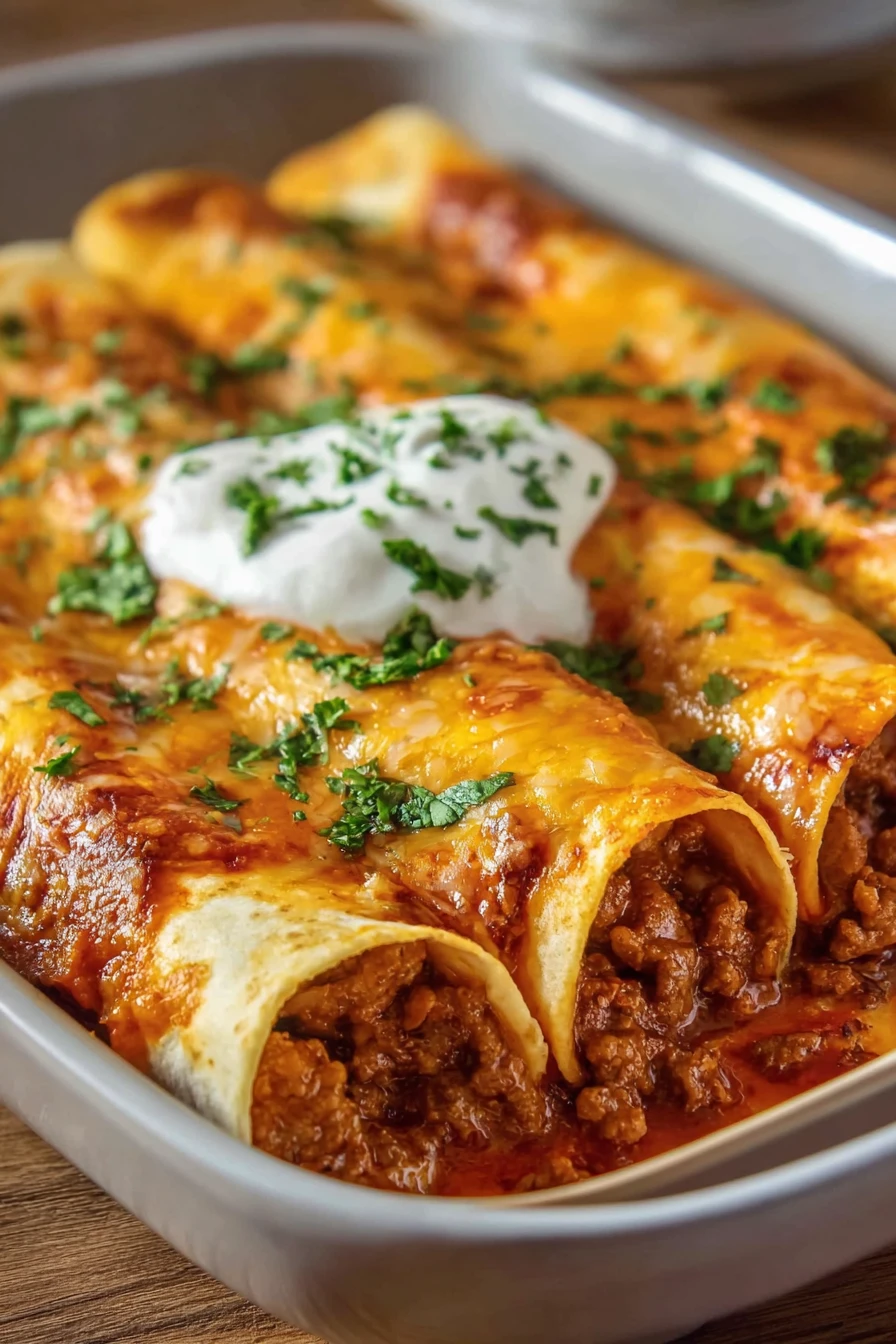 cheesy, ground beef, enchiladas, savory, flavorful, melted cheese, delicious