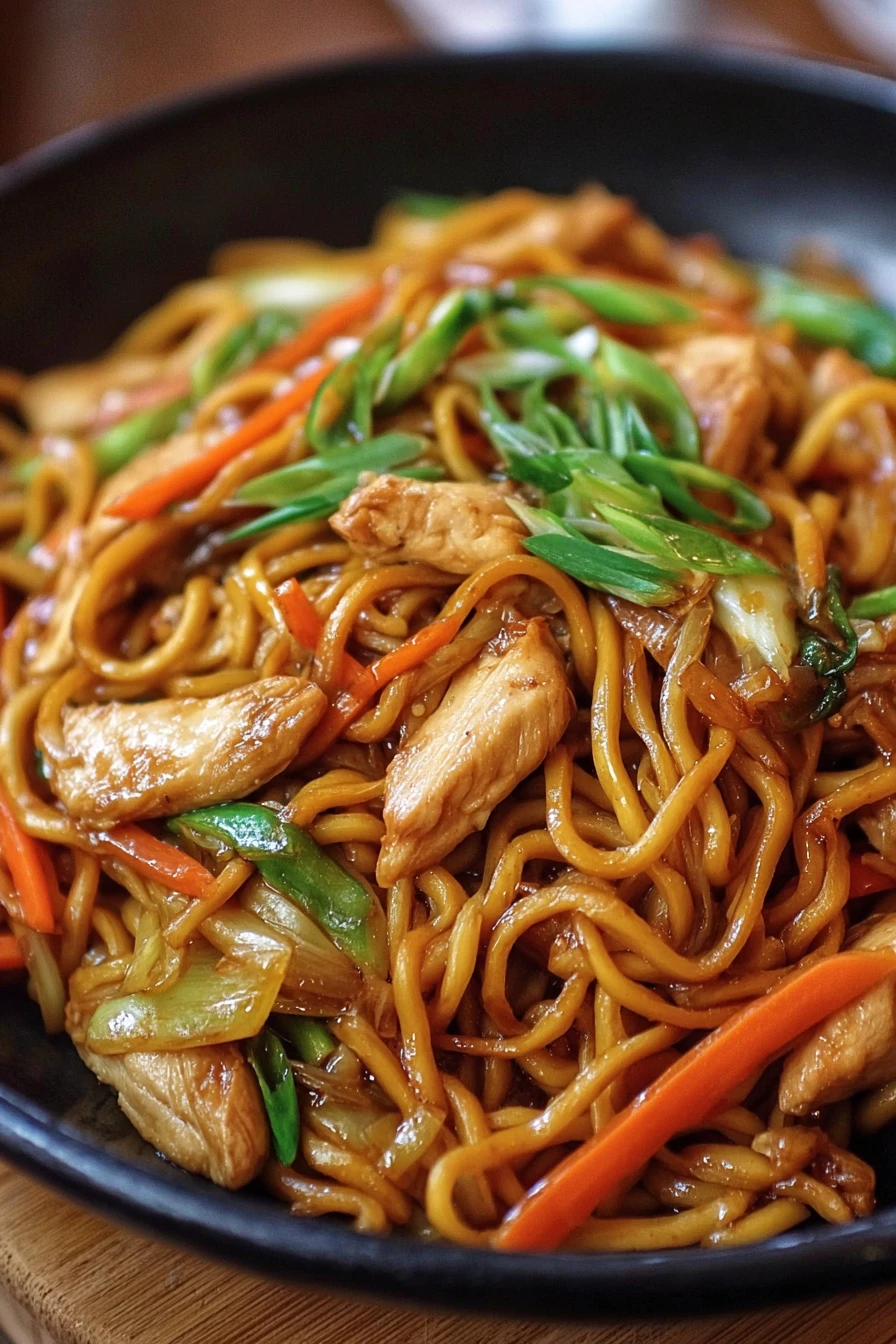 easy chicken lo mein, delicious stir-fry, savory noodles, flavorful vegetables