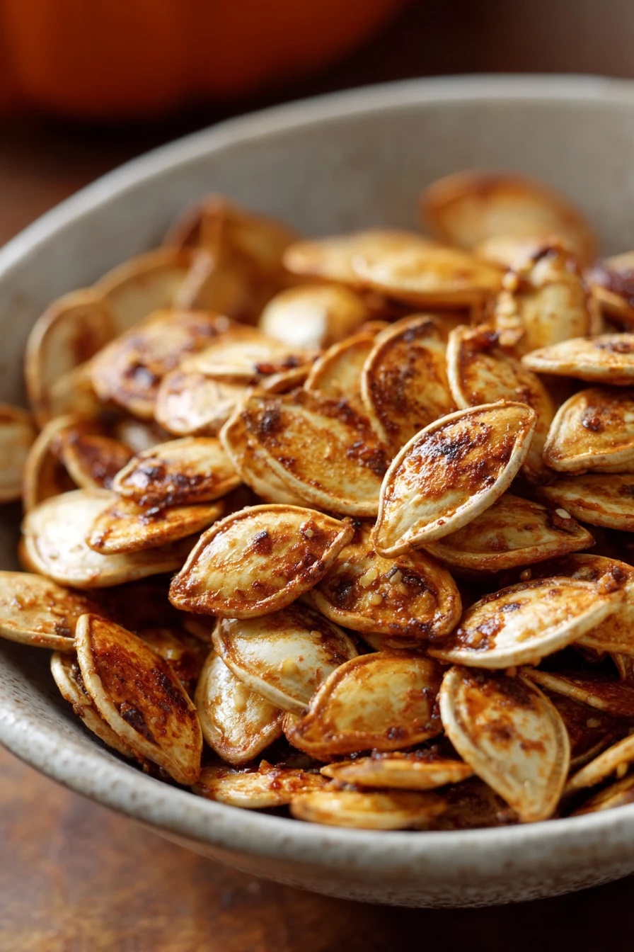 roasted, pumpkin seeds, crunchy, savory, seasoned, delicious snack