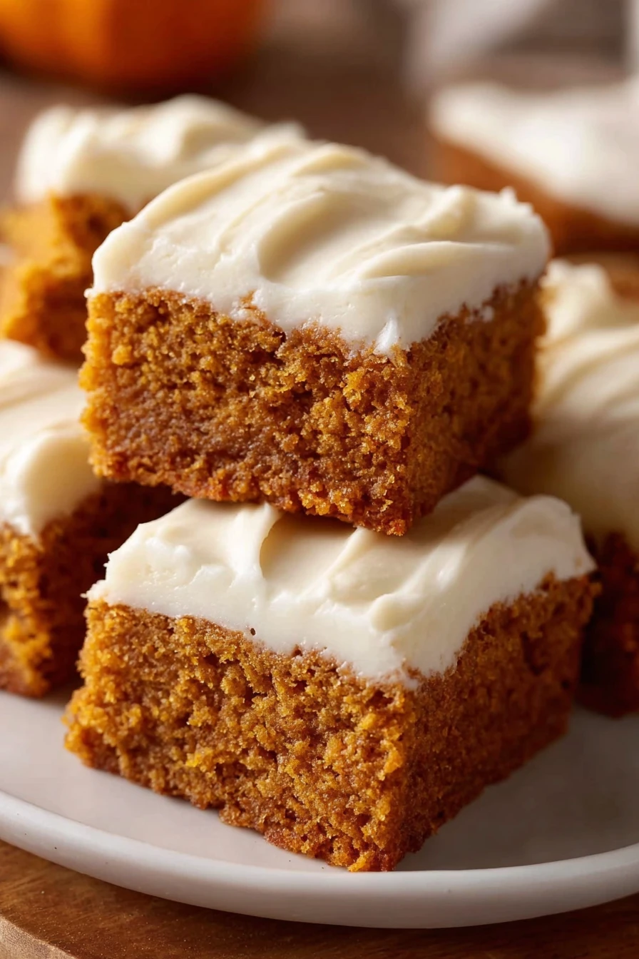 pumpkin bars recipe, cream cheese frosting, easy, delicious, autumn-inspired, sweet and creamy