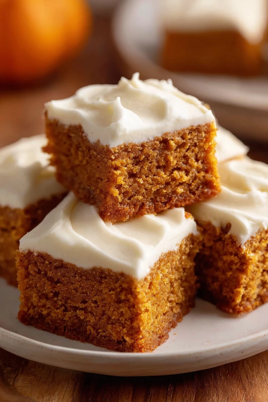 pumpkin bars recipe, cream cheese frosting, easy, delicious, autumn-inspired, sweet and creamy