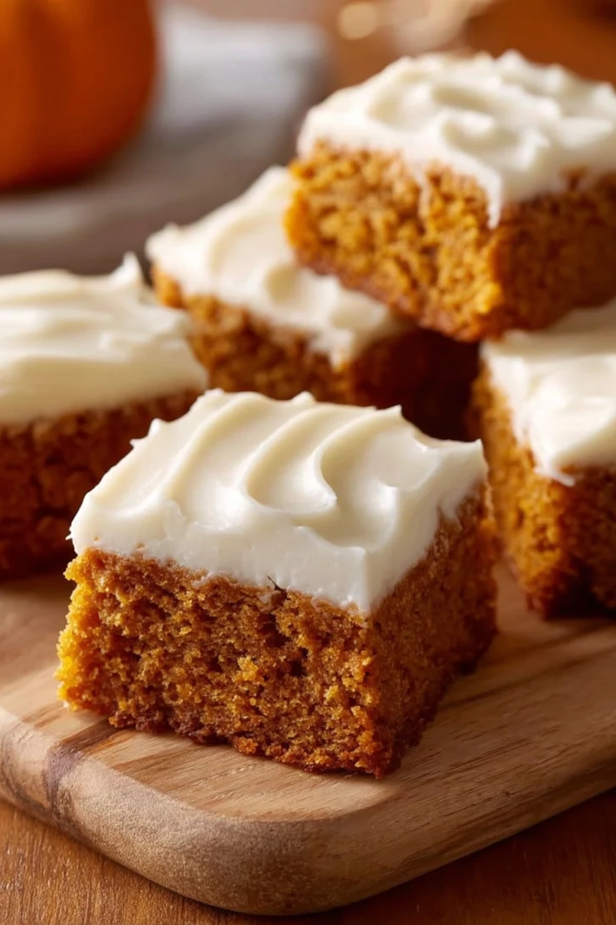 pumpkin bars recipe, cream cheese frosting, easy, delicious, autumn-inspired, sweet and creamy