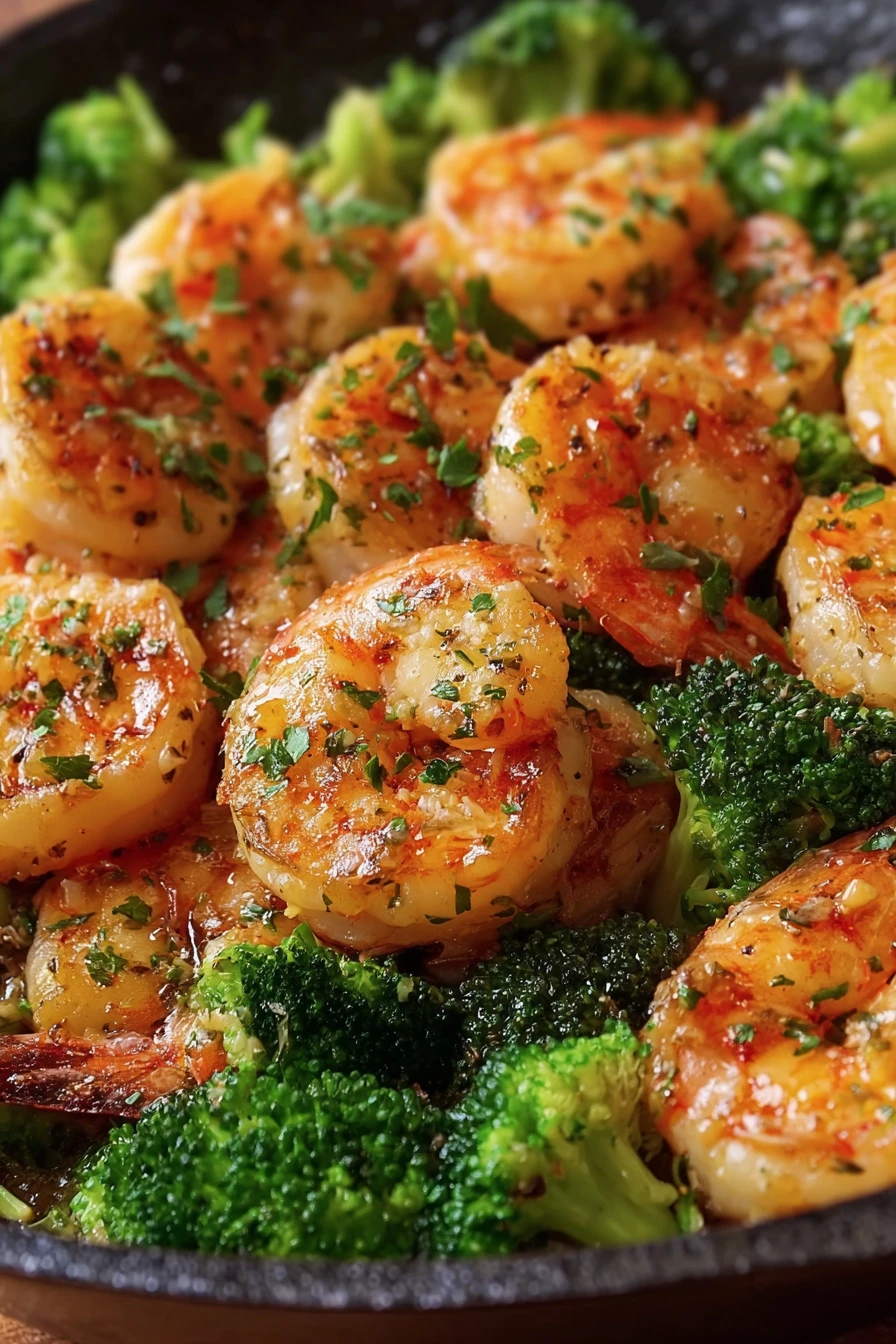Garlic butter shrimp, broccoli skillet, savory, flavorful, delicious, aromatic
