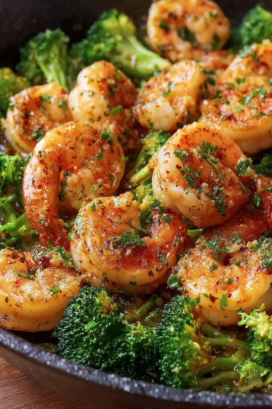 Garlic butter shrimp, broccoli skillet, savory, flavorful, delicious, aromatic