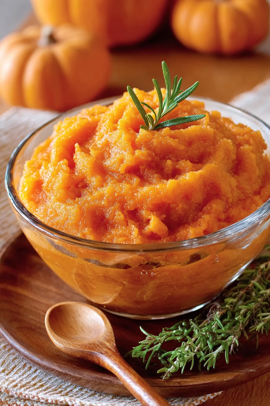 homemade pumpkin puree, autumn harvest, fresh ingredients, creamy texture, vibrant orange color